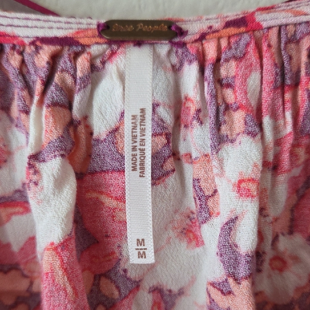 FREE PEOPLE Sweet Memories Pink Multi Floral Print Ruffled Blouse Sz M Boho - Picture 6 of 16